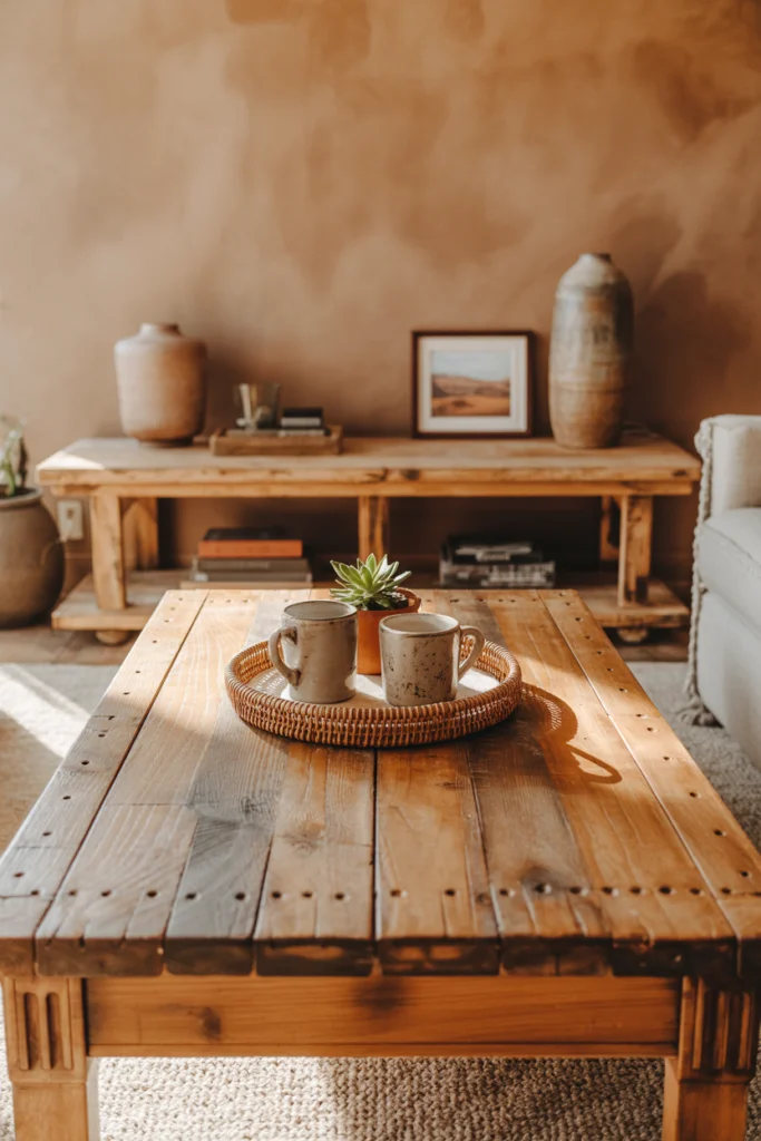 6. Warm Wood Furniture with Visible Grain and Texture