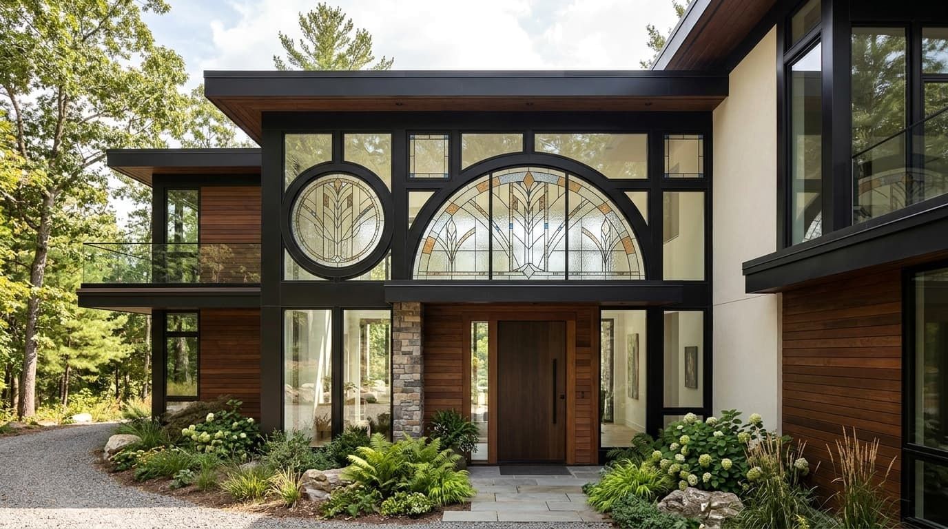 Graceful Curved Bow Window Projection on Stately Home Facade