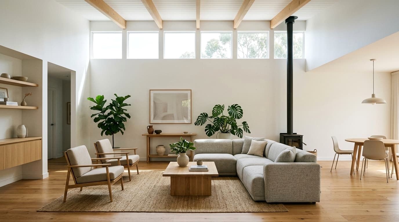Expansive Floor-to-Ceiling Windows in Open-Plan Modern Great Room