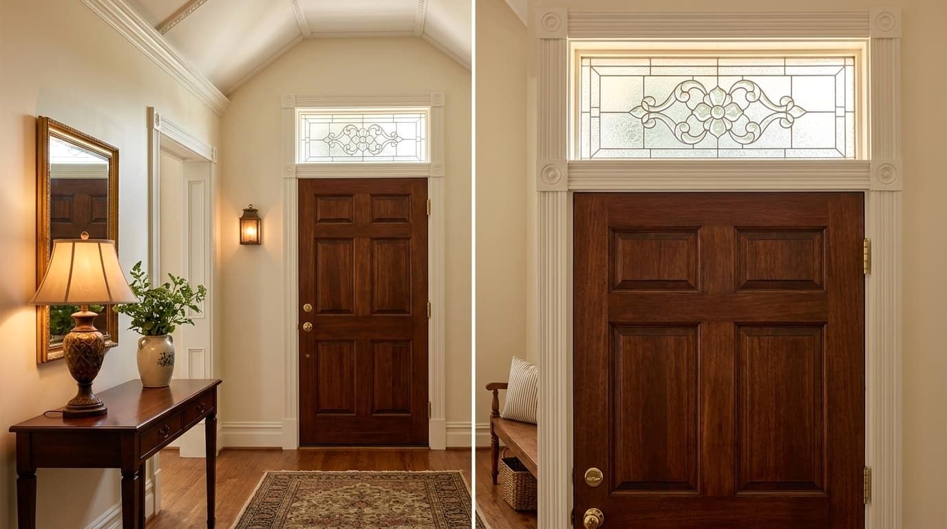 Elegant Transom Window Above Front Door in Bright Entryway