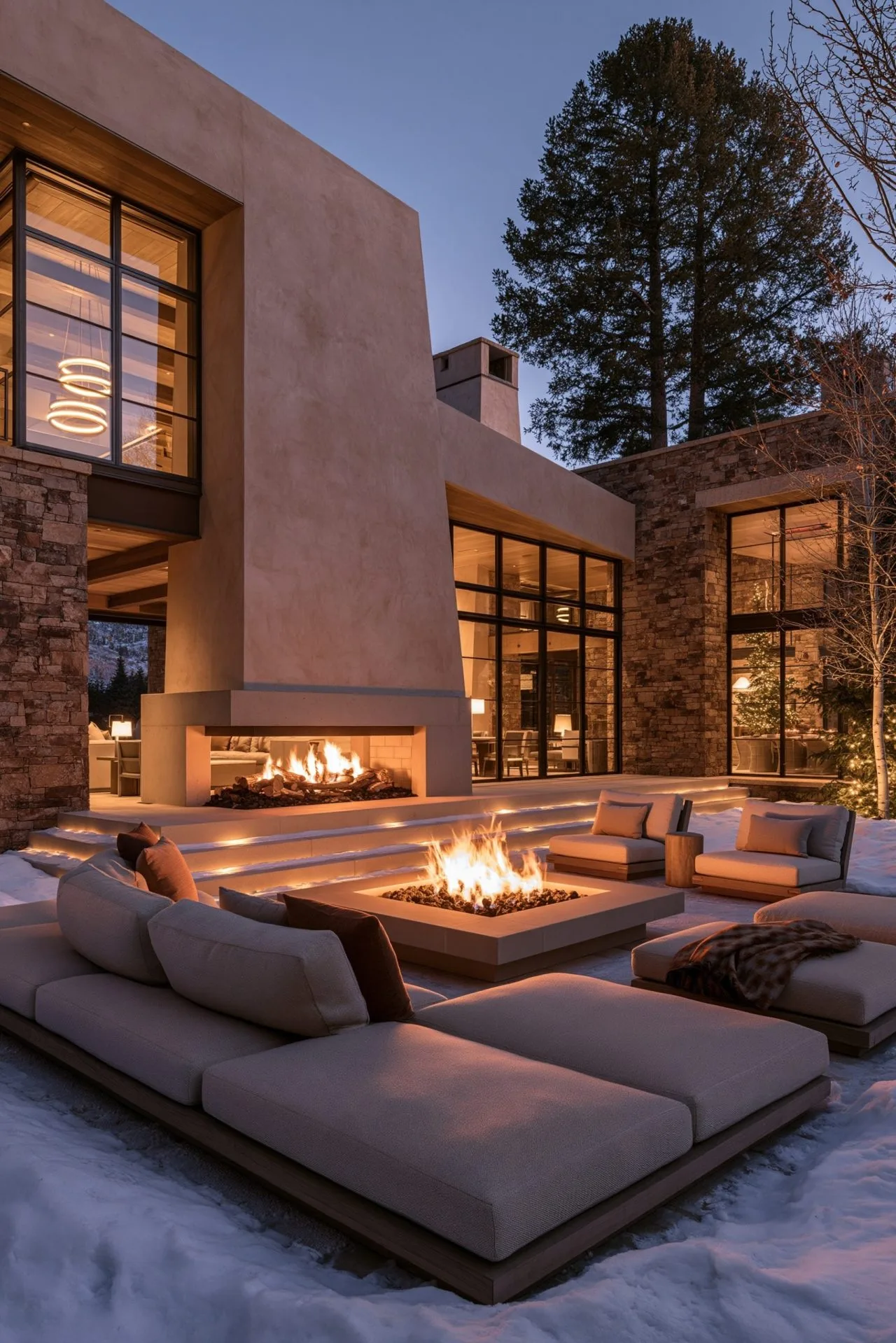 4. A Great Room with Soaring Ceilings, Exposed Beams, and Plush, Oversized Furniture
