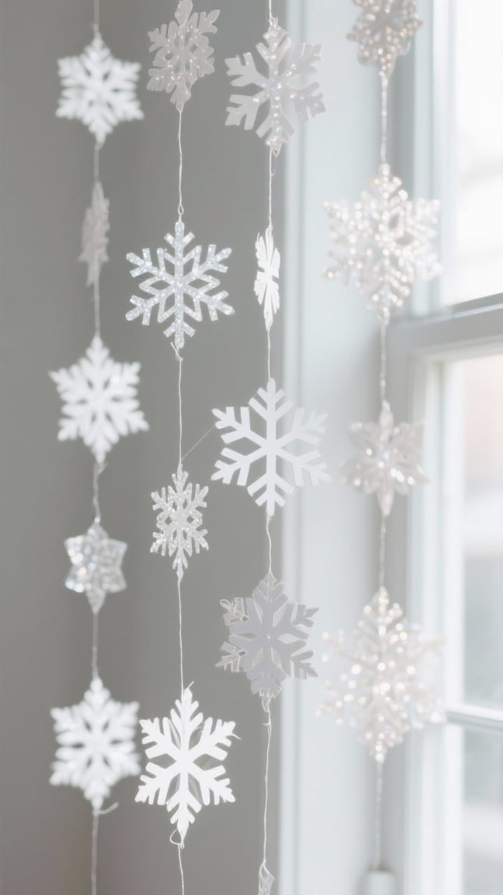Lush Winter Greenery Garland with Snow-Tipped Pinecones Draped Elegantly Across a White Fireplace Mantel