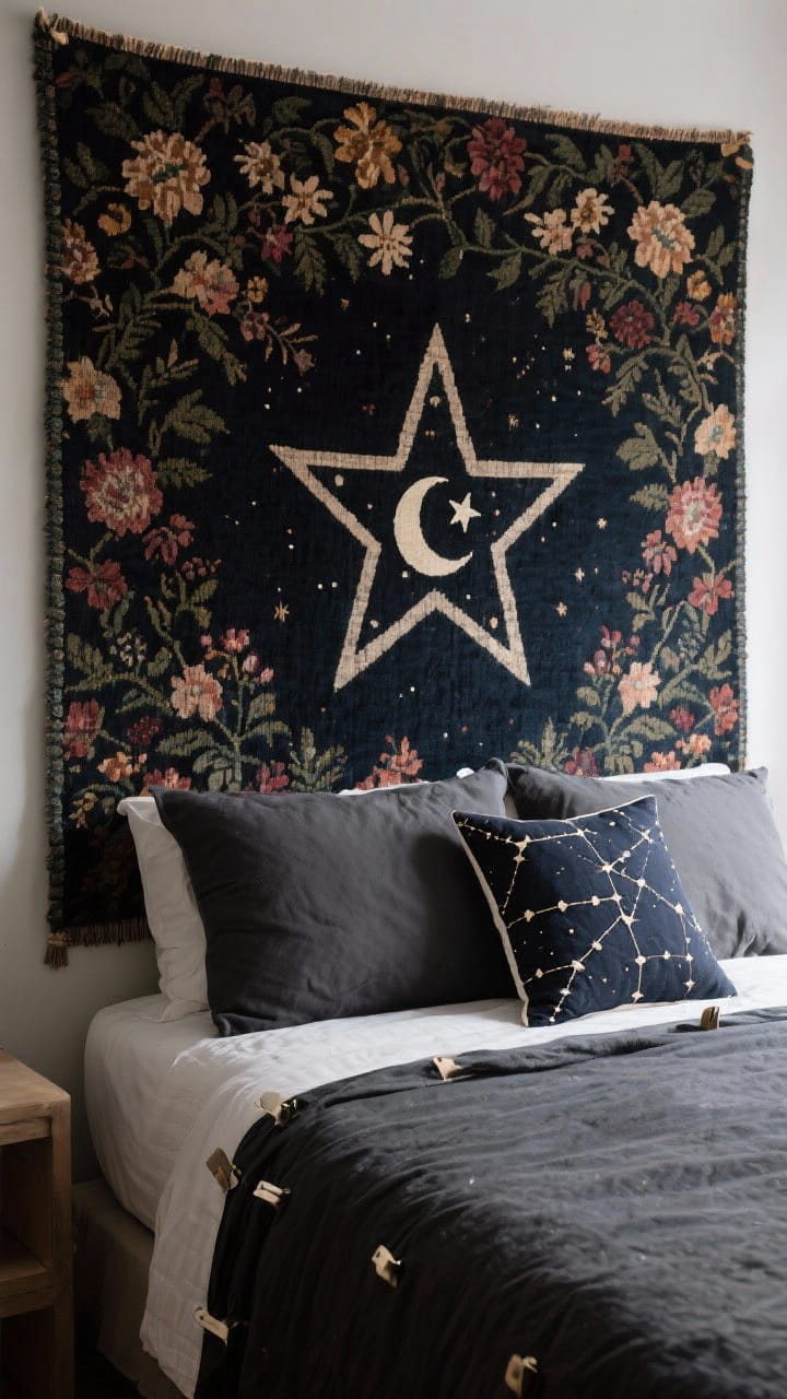Black Metal and Wrought Iron Accents in Bedroom