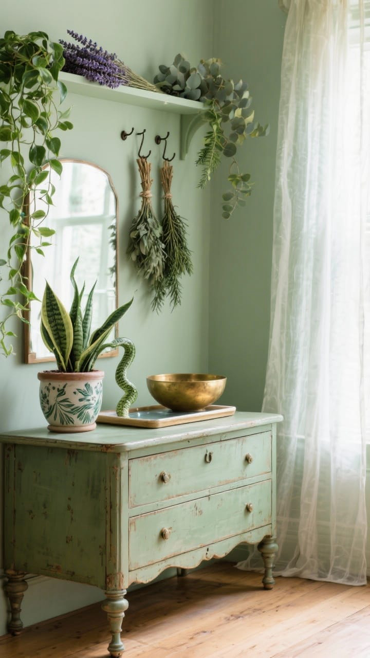 Dried Flowers and Herb Bundles hanging on wall