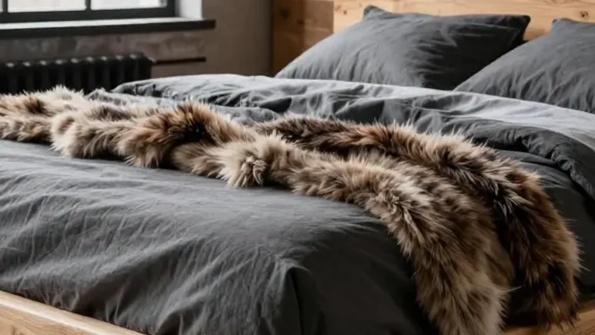 A chunky, farmhouse-style wood bed frame