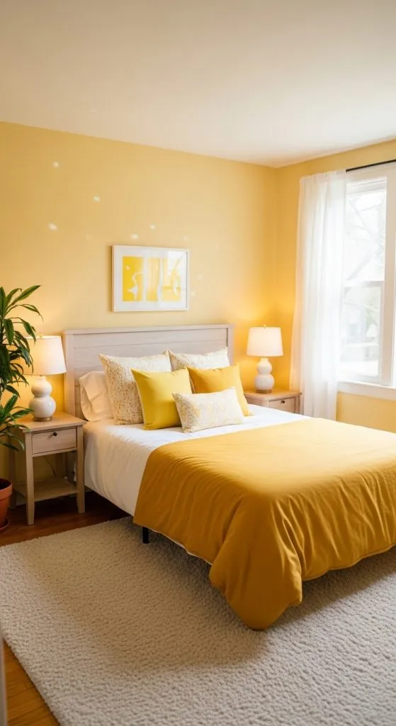 Soft Buttery Yellow Walls with Warm Wood Furniture