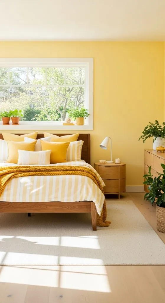 A Yellow Accent Wall Behind the Headboard