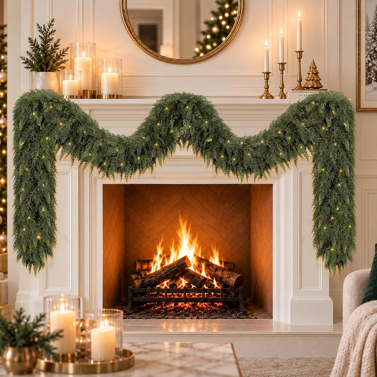 Pre-Decorated Cedar Garland With Gold Accents