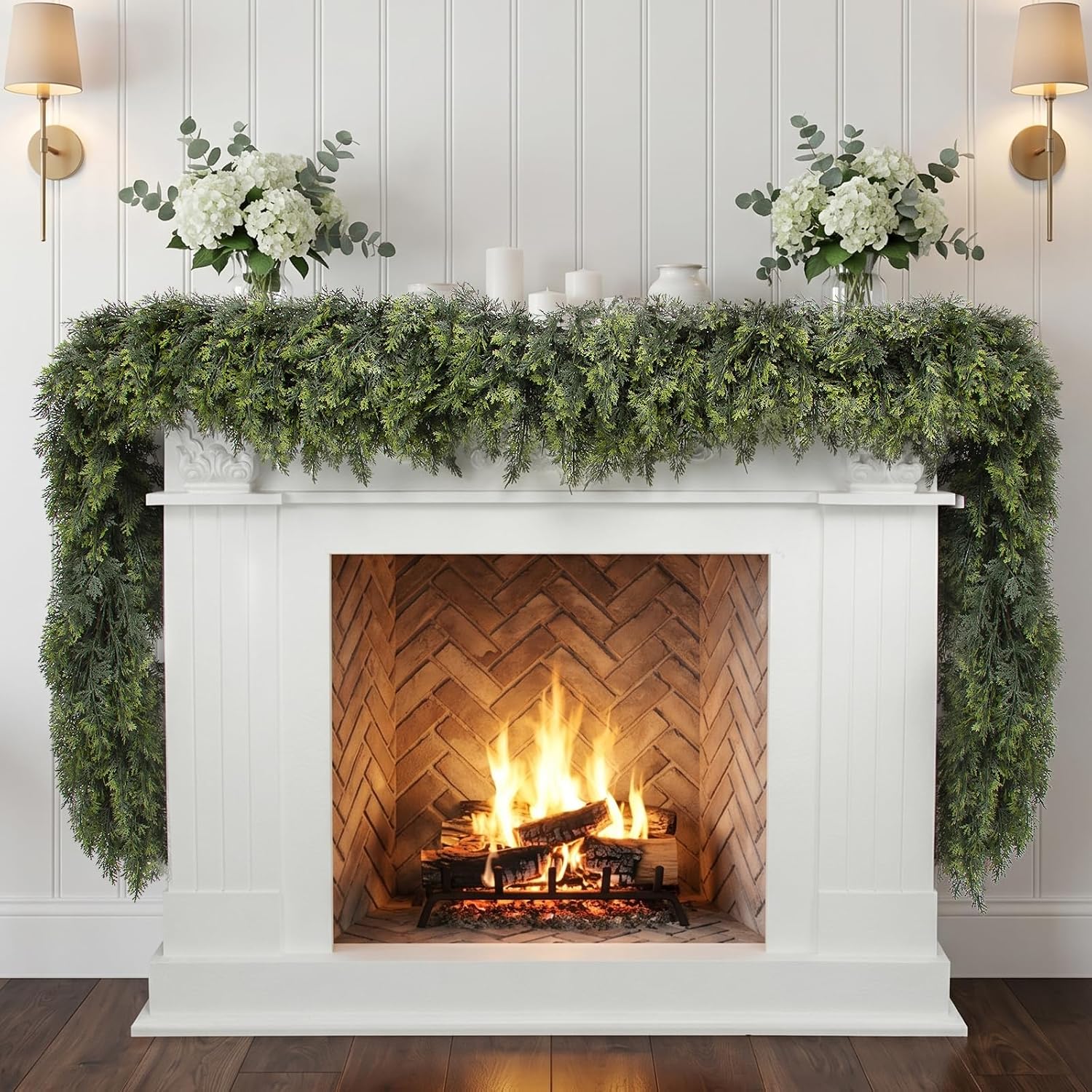 Flocked Cedar Garland for a Snowy Christmas Look