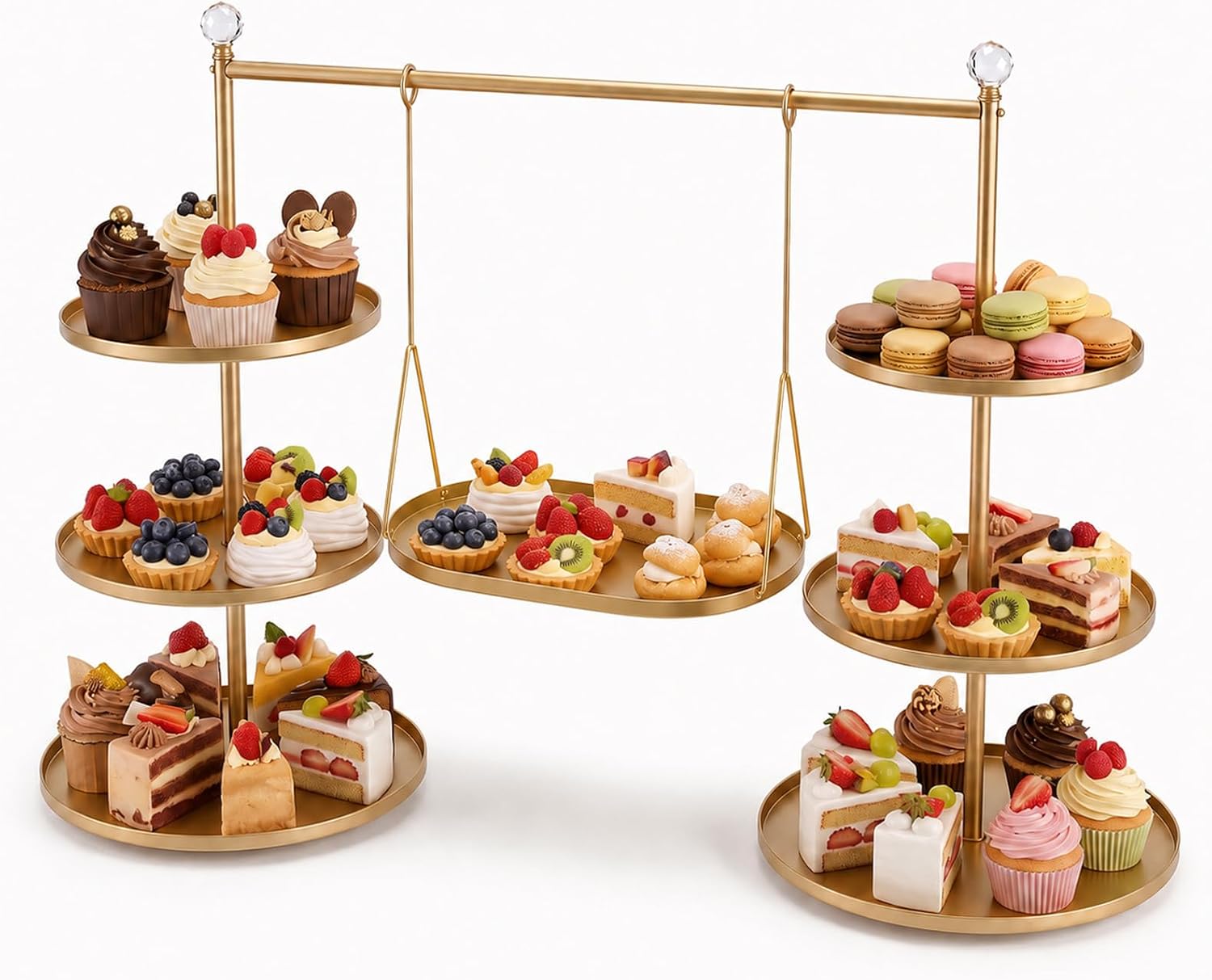 Gold Metal 3-Tier Cupcake Stand with Removable Swing Platters