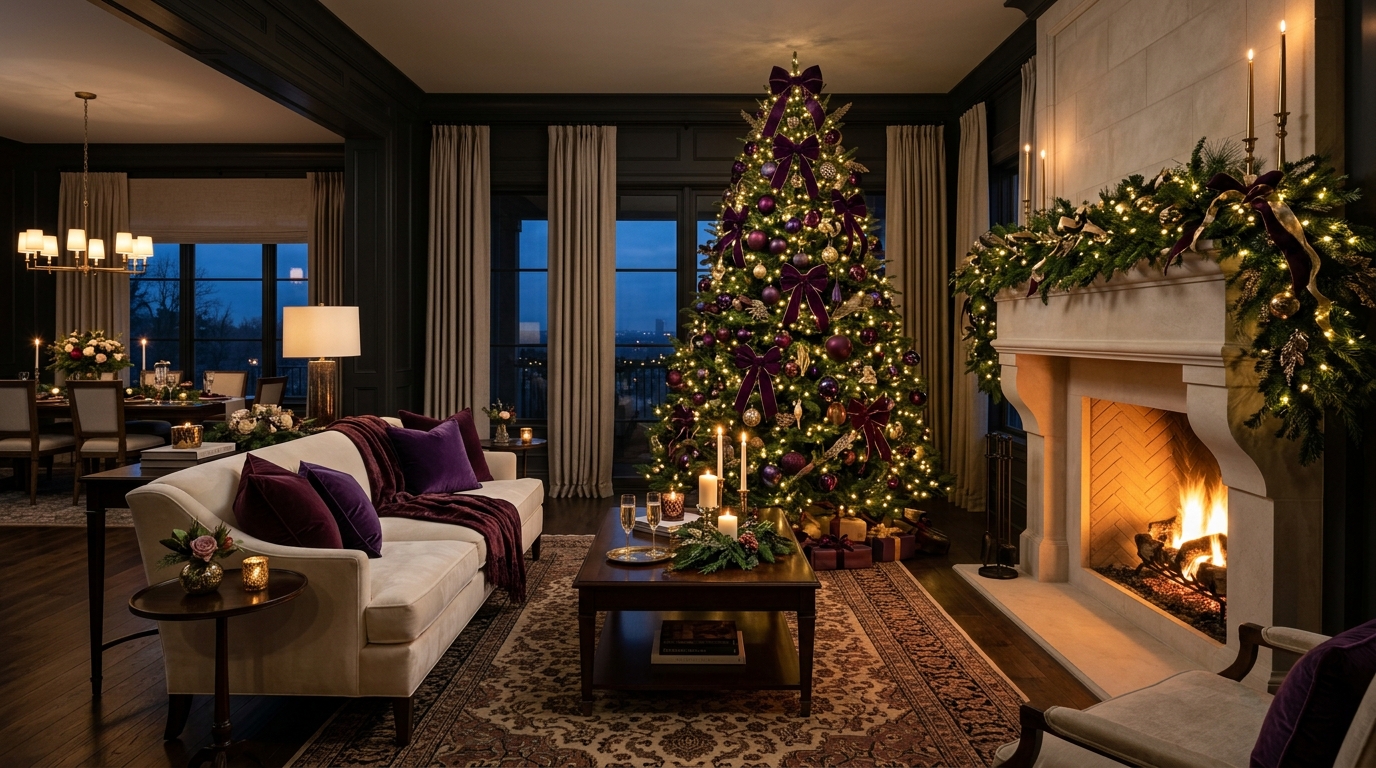 Best Purple Christmas Decor Ideas for a Moody Living Room