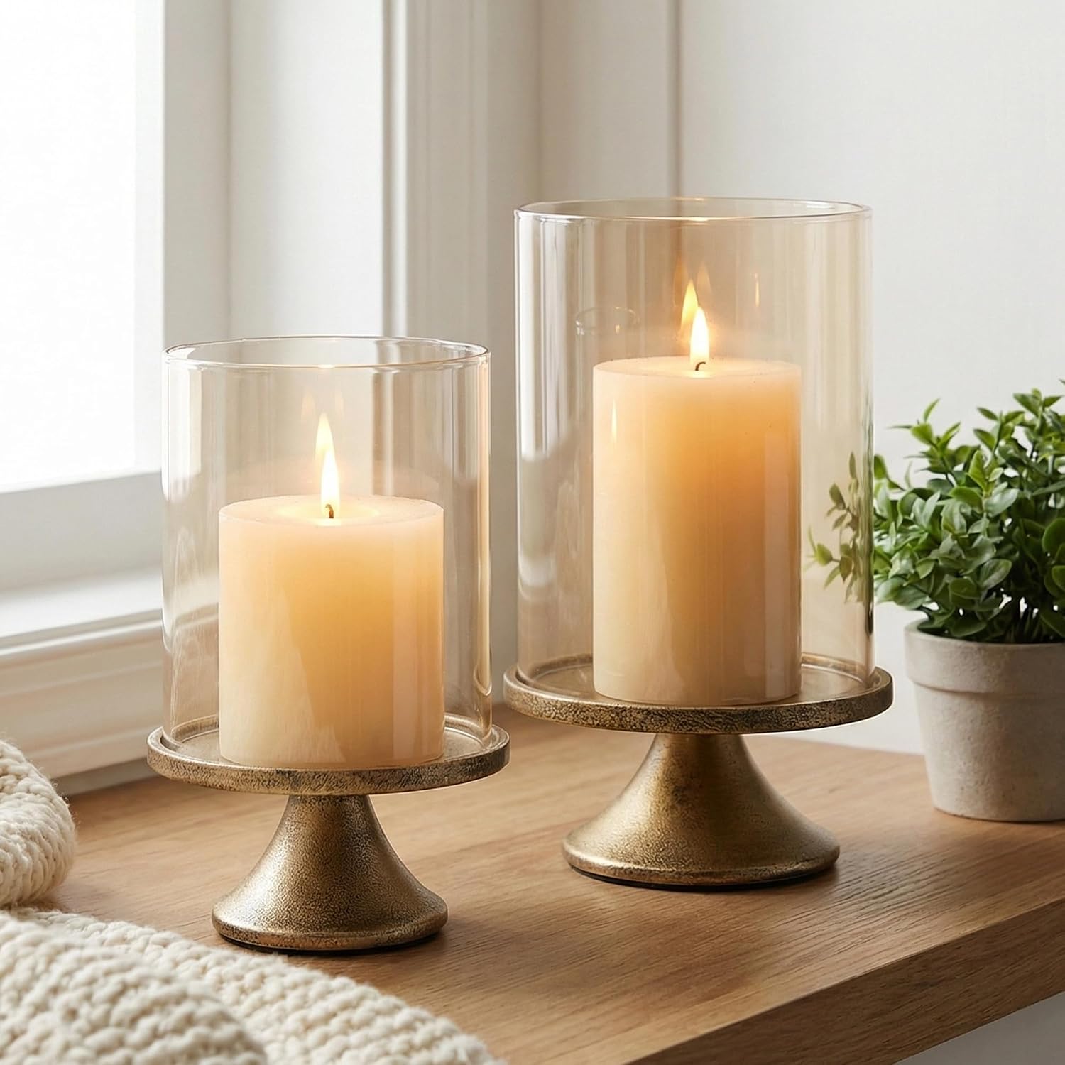 Antique Brass Hurricane Candle Holders