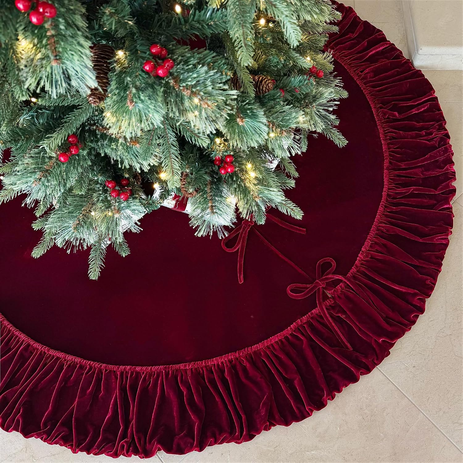 Burgundy Velvet Christmas Tree Skirt