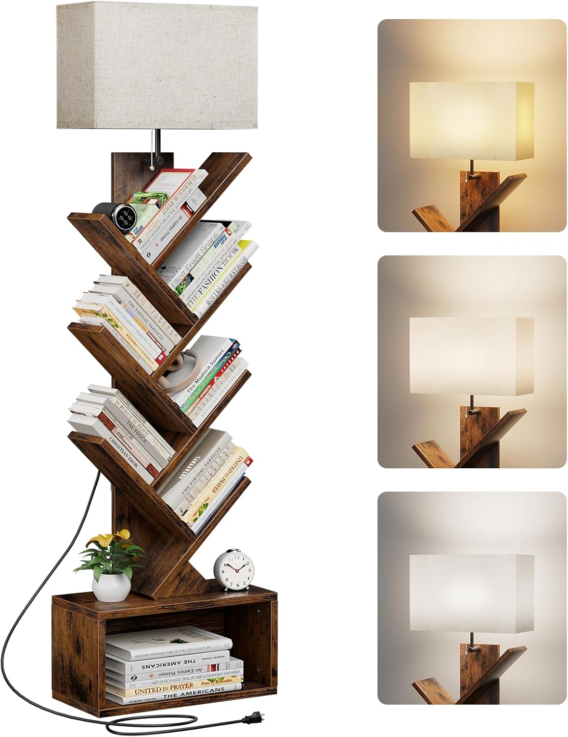 Evermagin 6/7-Tier Tree Bookshelf with Ambient LED Lighting & Cabinet