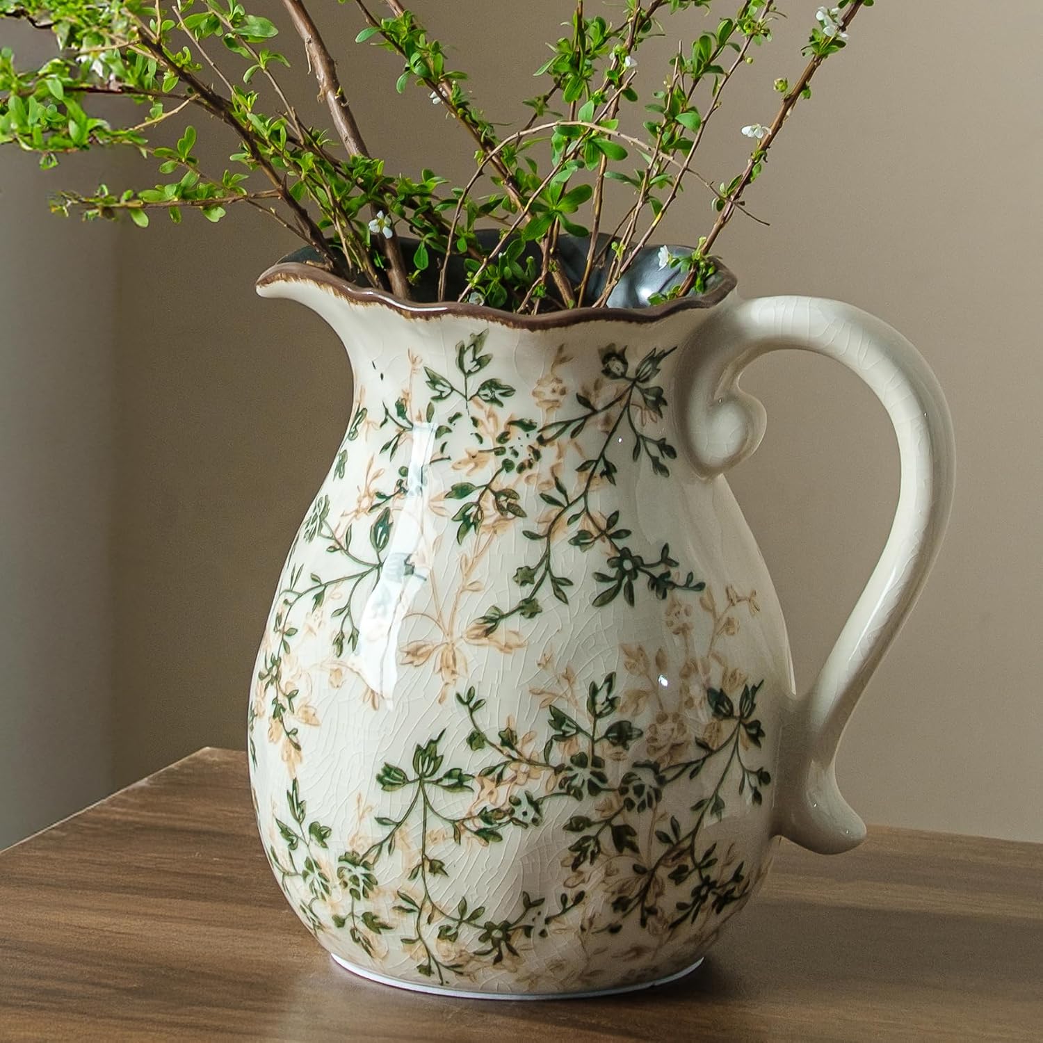 Vintage-Inspired Ceramic Pitcher Vase